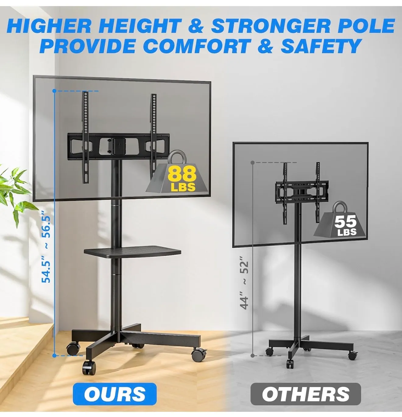 Rolling TV Stand with Shelf for 23-65 inch - Image 2