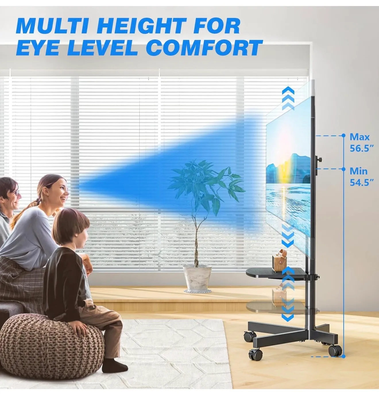 Rolling TV Stand with Shelf for 23-65 inch - Image 3