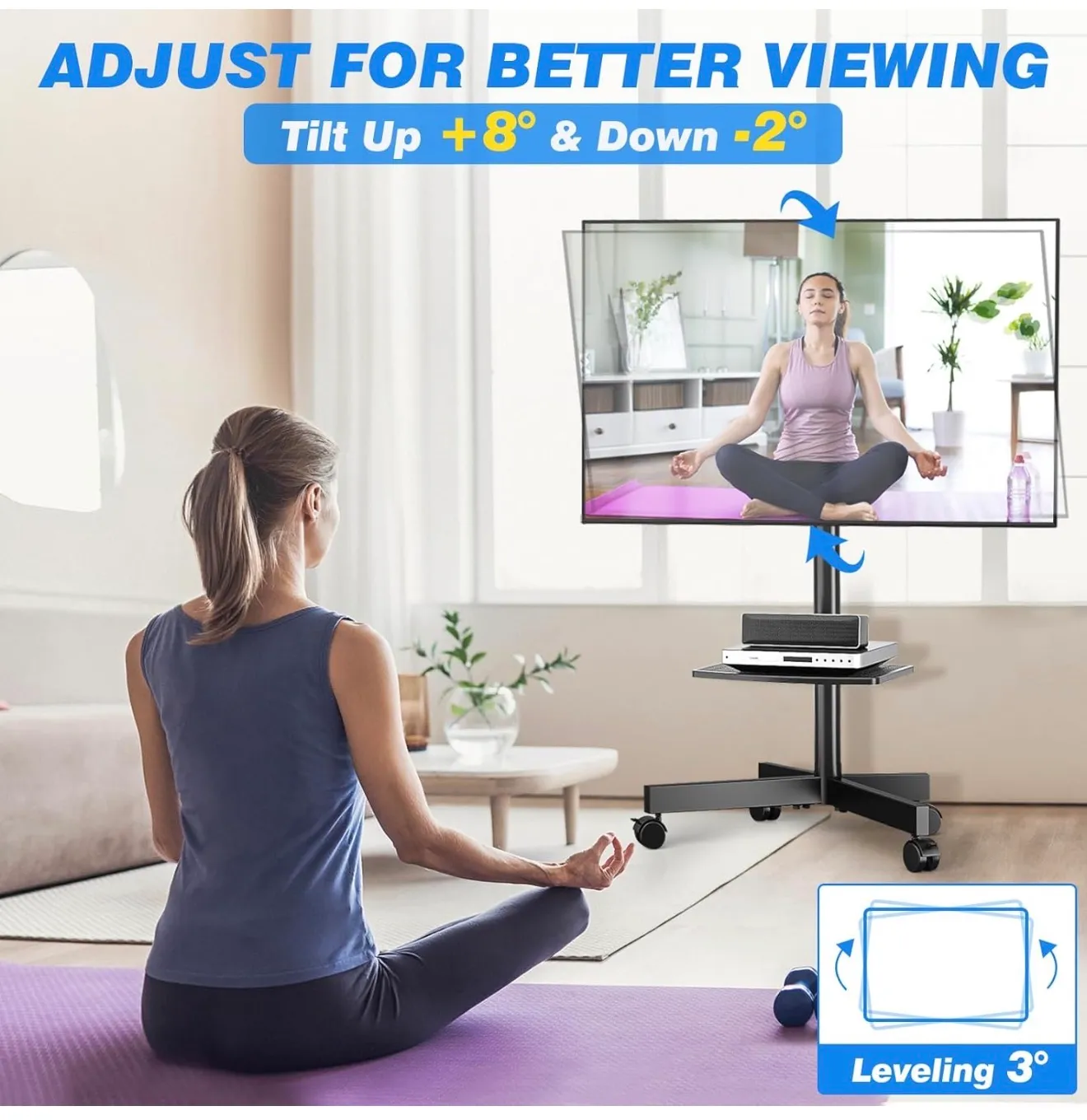 Rolling TV Stand with Shelf for 23-65 inch