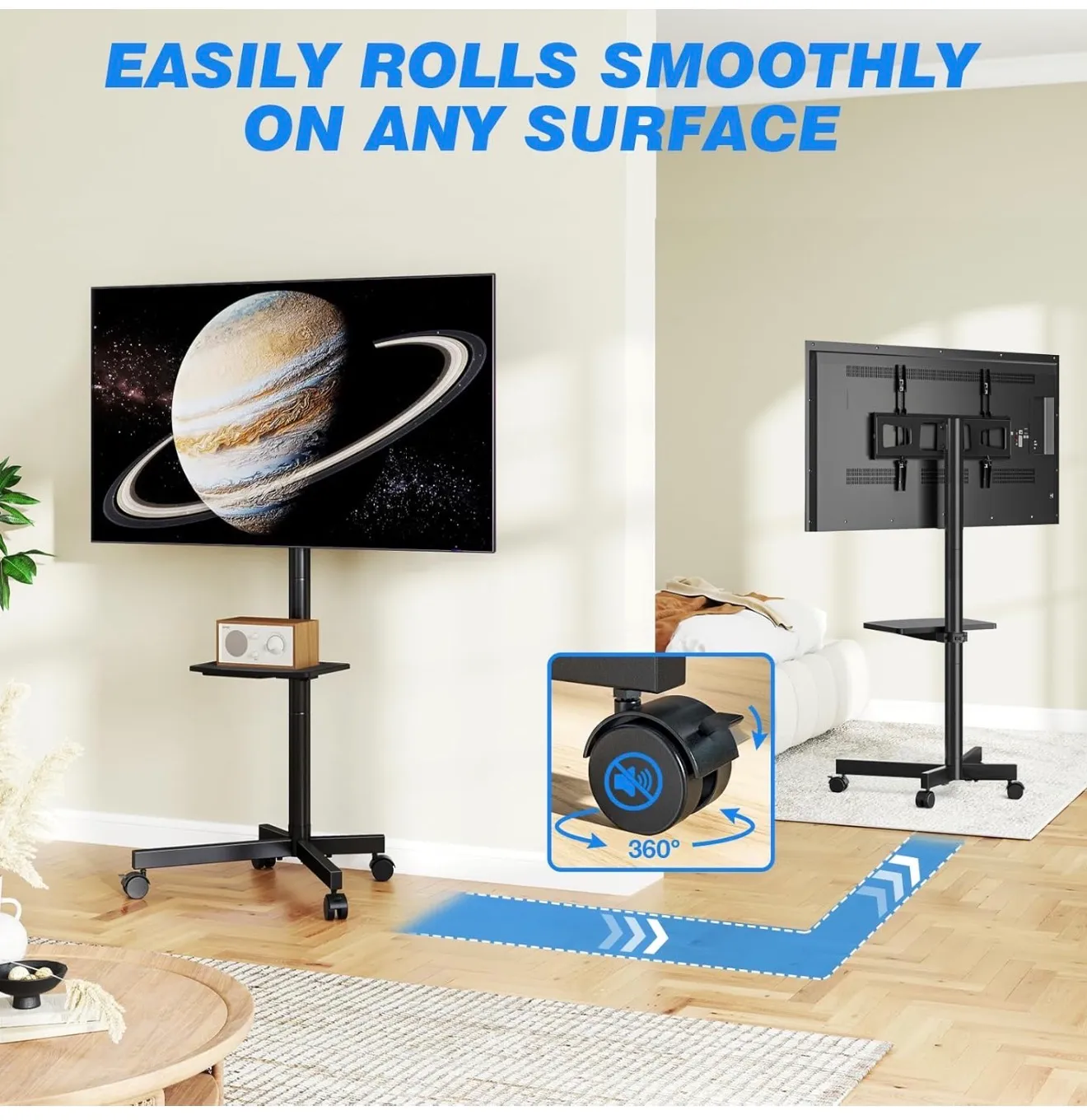 Rolling TV Stand with Shelf for 23-65 inch - Image 4