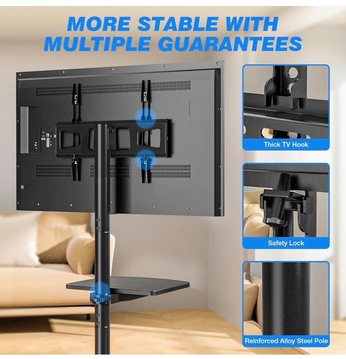 Rolling TV Stand with Shelf for 23-65 inch - Image 5